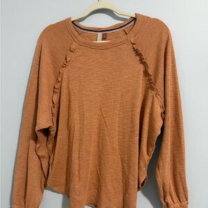 Pilcro Terracotta Ruffle Sweatshirt